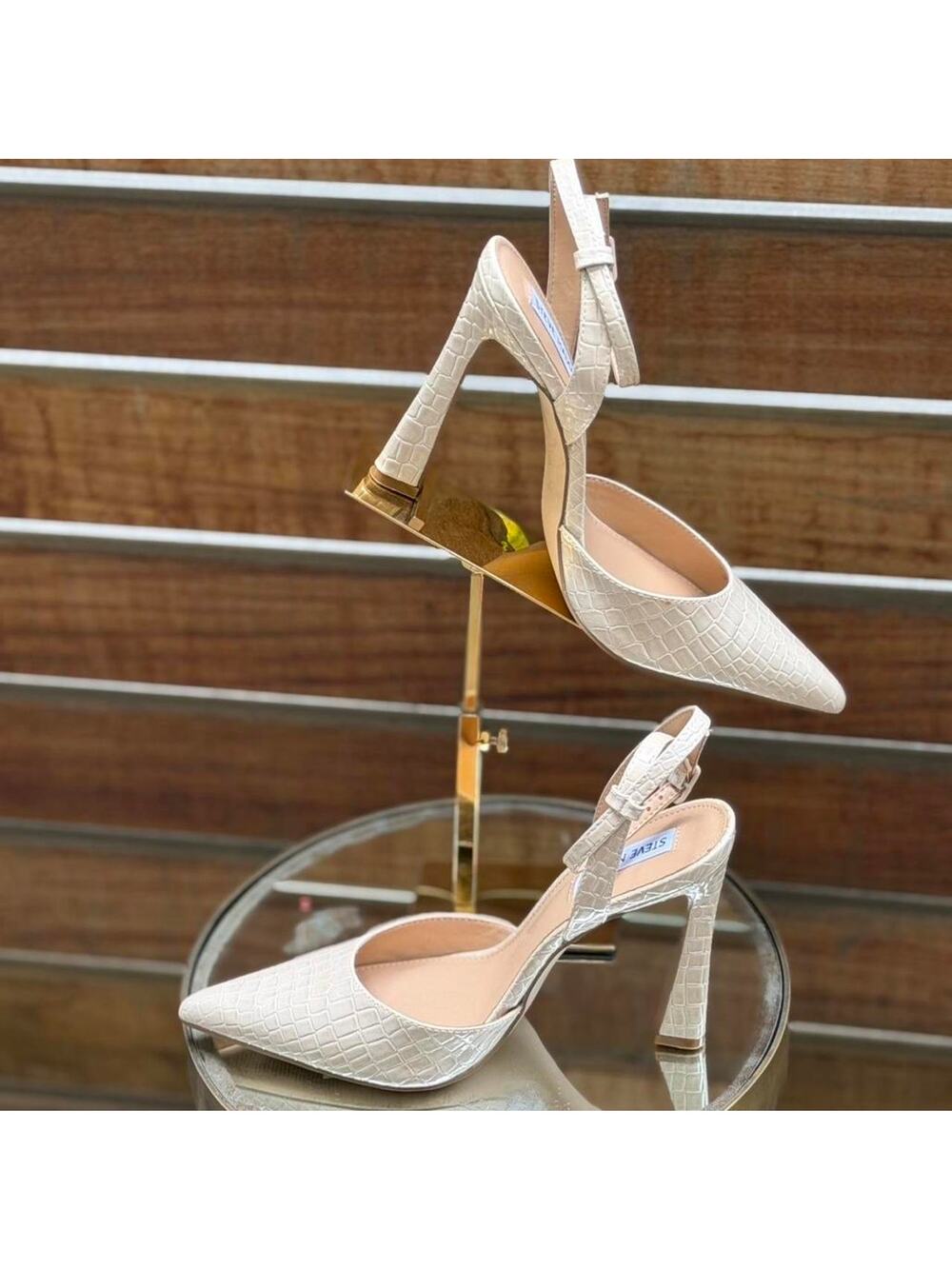 Steve Madden Lunar Croc Embossed Slingback Heel Cream Nude Size 9
